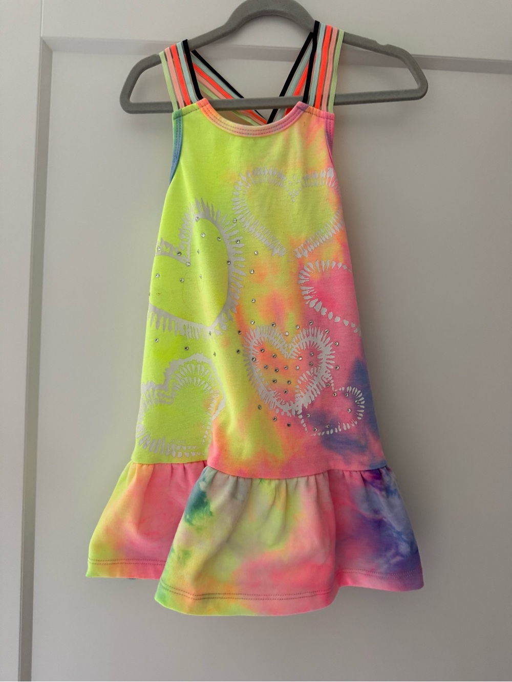 Baby Sara Tie-Dye Heart Ruffle Tank Dress - Neon Size 3T